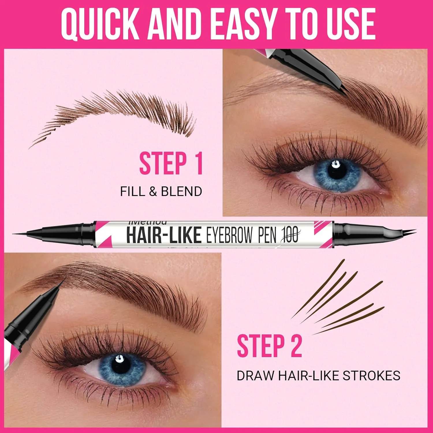 iMethod Curved Eyebrow Pen - Eyebrow Pencil, 2 Count Brow Pencil Dual-Ended with Curved Tip and Precise Brush-Tip for Natural Hair-Like Brows, Last All-Day, Dark Brown and Brown Each