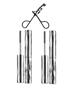 Iron Wand Mascara – Telescopic Tubing Mascara, Liquid Lash Extensions Effect, Waterproof & Long-Lasting, No Flaking, No Clumping, 3D Curling Wand for Bold, Defined Lashes (2 Black   Eyelash curler)