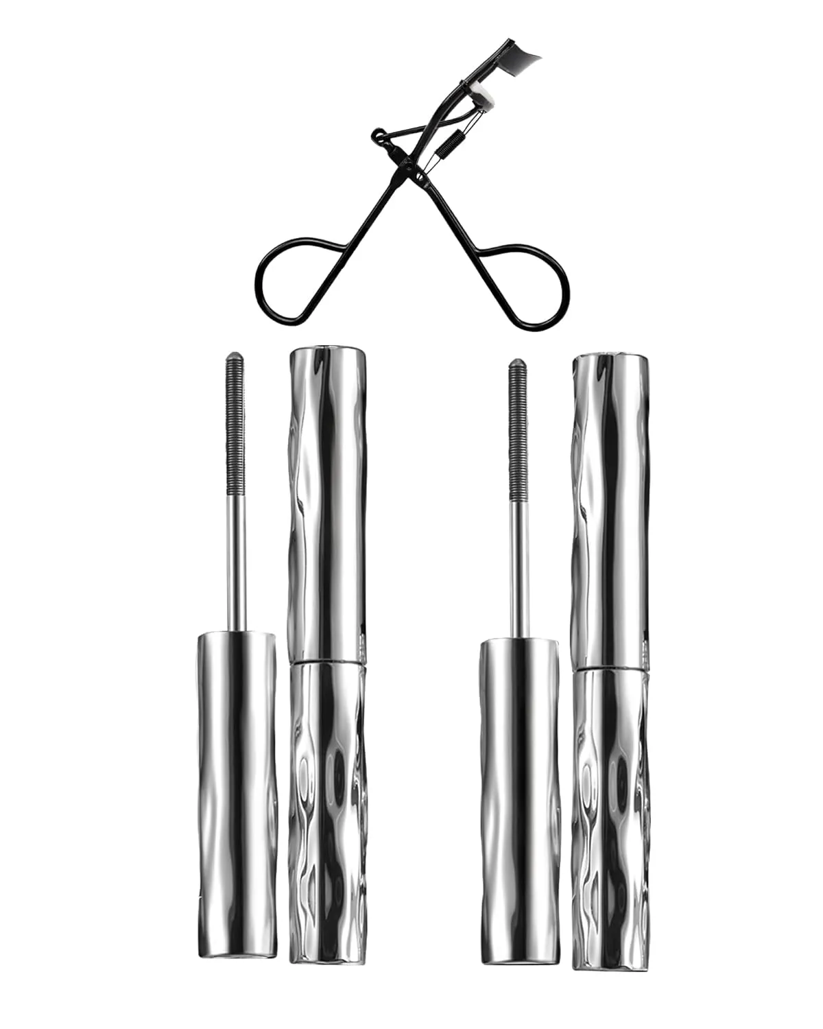 Iron Wand Mascara – Telescopic Tubing Mascara, Liquid Lash Extensions Effect, Waterproof & Long-Lasting, No Flaking, No Clumping, 3D Curling Wand for Bold, Defined Lashes (2 Black   Eyelash curler)