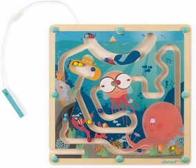 Janod - Magnetic Wooden Maze with Ocean Marbles - Development of Fine Motricity and Concentration - Format: 25 x 25 cm - FSC Certified - from 2 Years Onwards, J05312