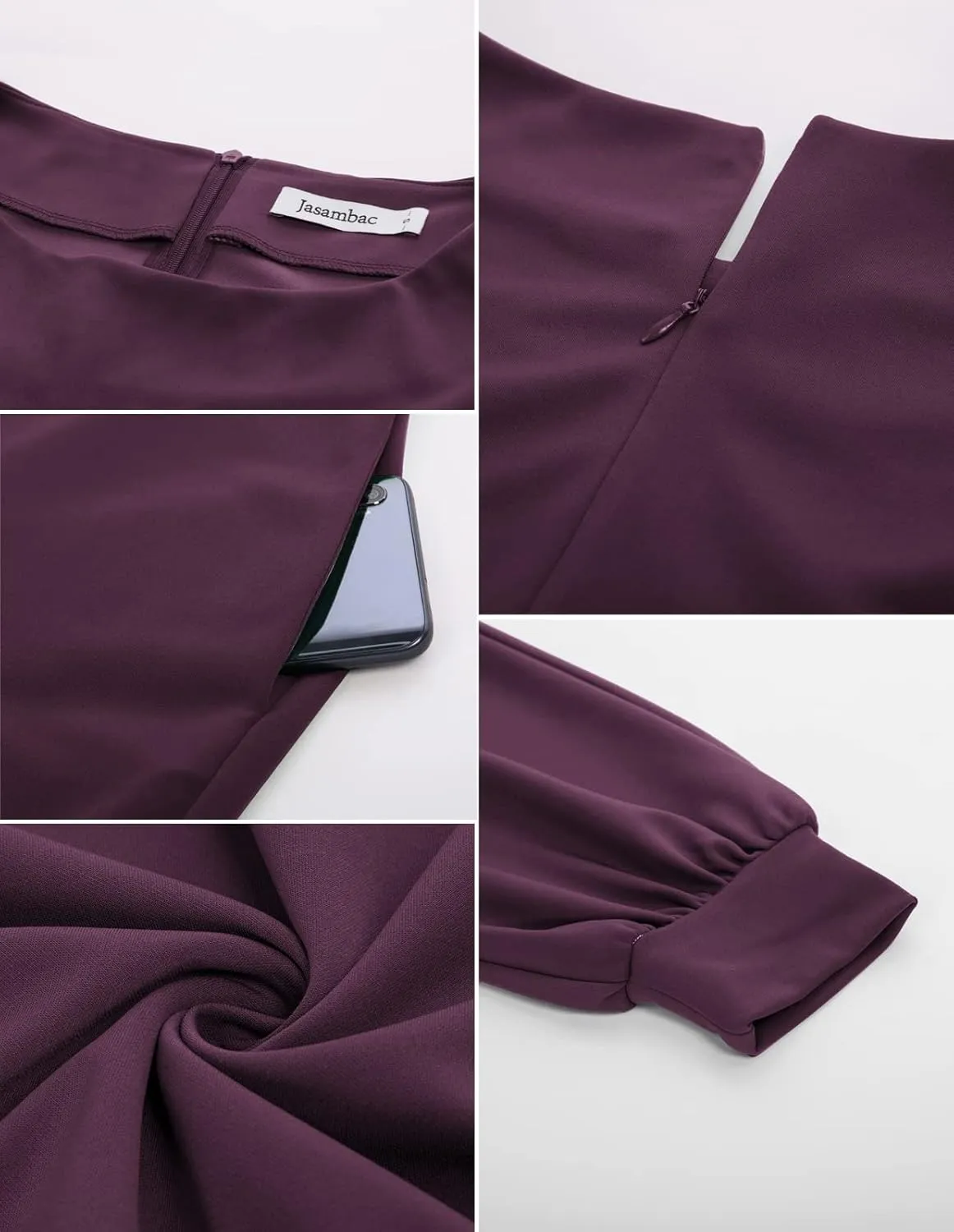 JASAMBAC Women's Bodycon Pencil Dress Office Wear to Work Dresses with Pocket Belt
