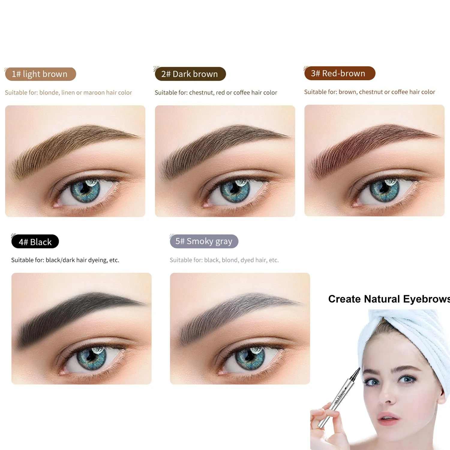 Kaberryfls Waterproof Natural Eyebrow Pen, 3D Waterproof Microblading Eyebrow Pen Kaberryfls, Kaberryfls Eyebrow Pencil, Kaberryfls Eye Brow Pencil 4 Tipped Precise Brow Pen (#5 Smoky gray)