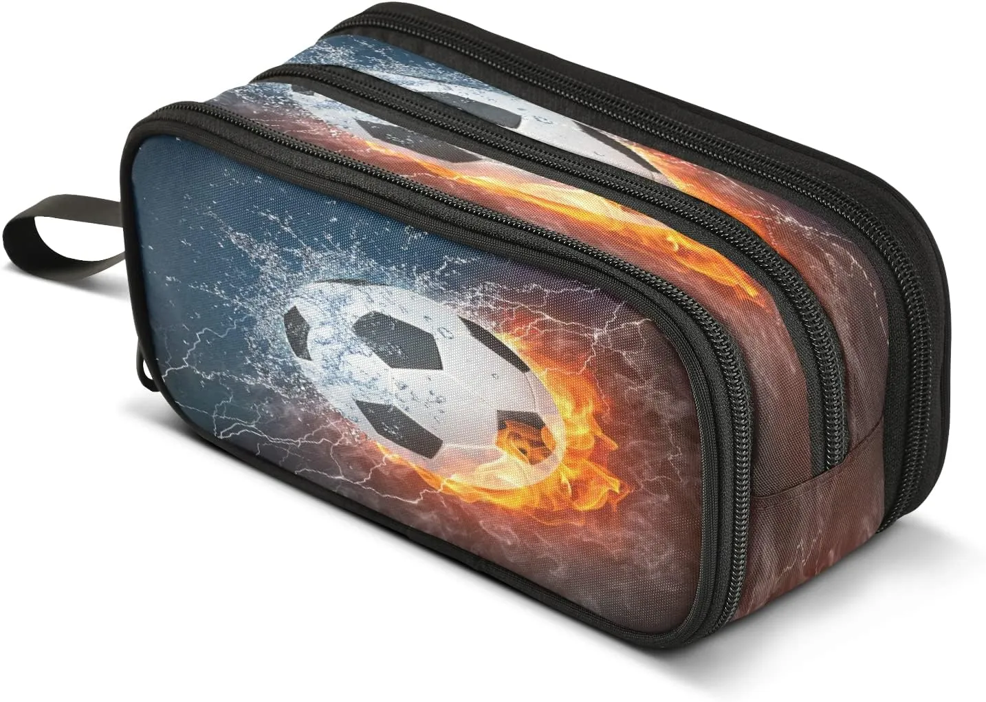 Kcldeci Soccer Ball in Fire and Water Pencil Case, Pencil Bag Storage Pouch Pen Pencil Marker Stationery Bag Holder for Middle High School College and Office