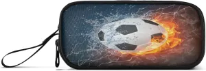 Kcldeci Soccer Ball in Fire and Water Pencil Case, Pencil Bag Storage Pouch Pen Pencil Marker Stationery Bag Holder for Middle High School College and Office