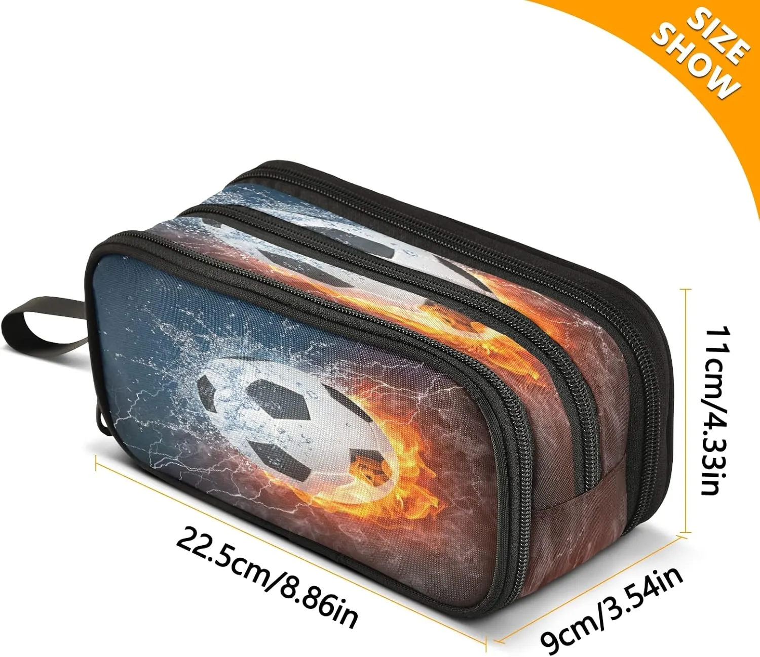 Kcldeci Soccer Ball in Fire and Water Pencil Case, Pencil Bag Storage Pouch Pen Pencil Marker Stationery Bag Holder for Middle High School College and Office