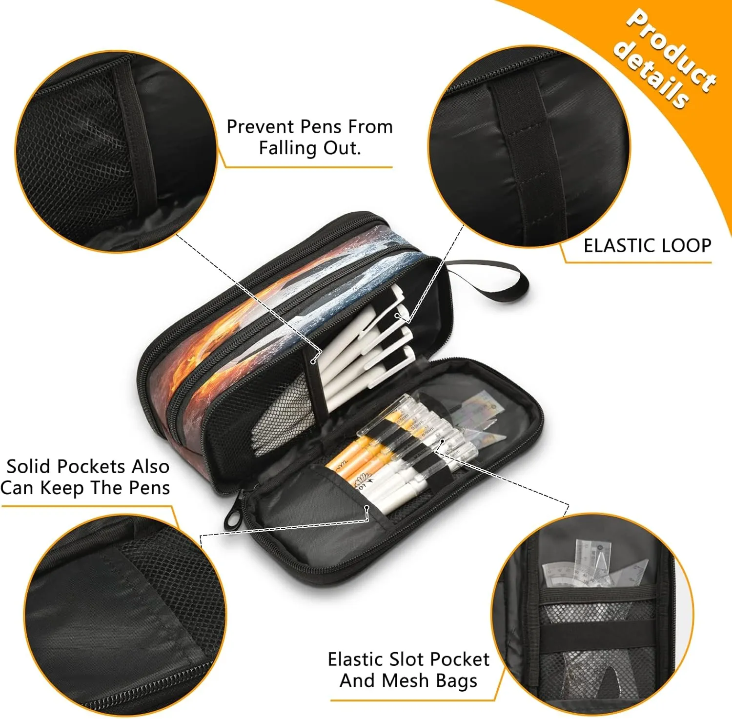 Kcldeci Soccer Ball in Fire and Water Pencil Case, Pencil Bag Storage Pouch Pen Pencil Marker Stationery Bag Holder for Middle High School College and Office