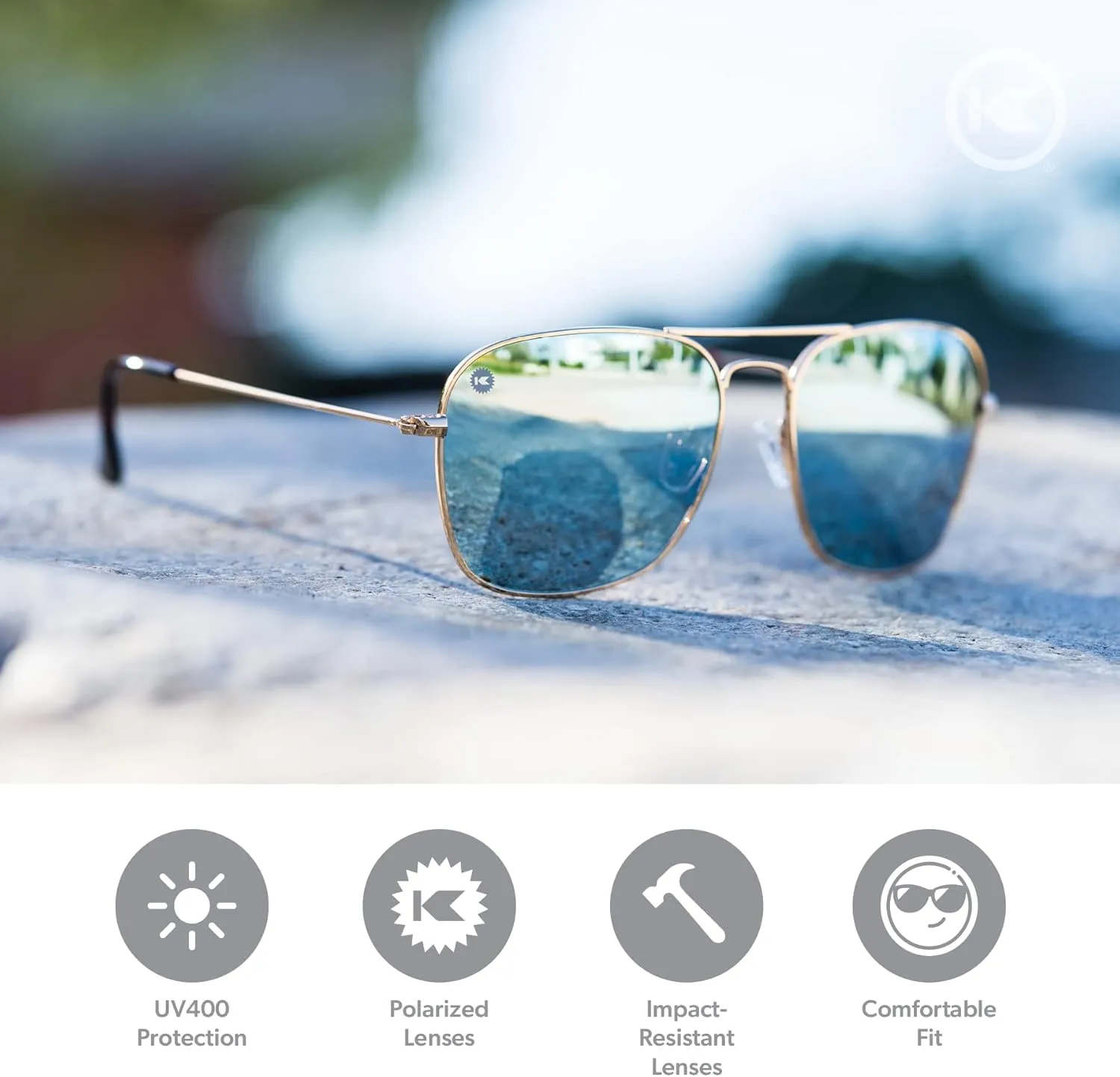 Knockaround Mount Evans Polarized Sunglasses - Squared Aviator Style Sunglasses with Full UV400 Protection