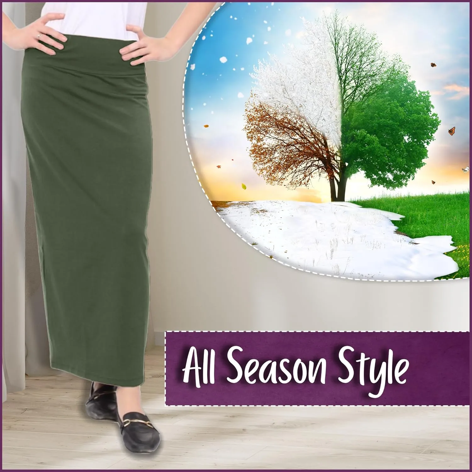 Kosher Casual Women's Modest Cotton Stretch Long Maxi Pencil Skirt