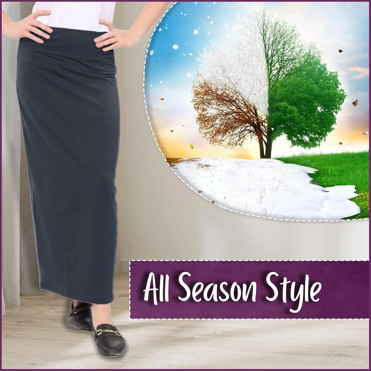 Kosher Casual Women's Modest Cotton Stretch Long Maxi Pencil Skirt