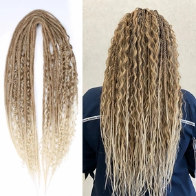 KRALER 24 Inch Mixed DE Dreadlock Extensions Sets, 3 in 1 20 Strands Synthetic Double Ended Dreads Extensions, Brown to Blonde Hippie Crochet Dreads Style for Girls