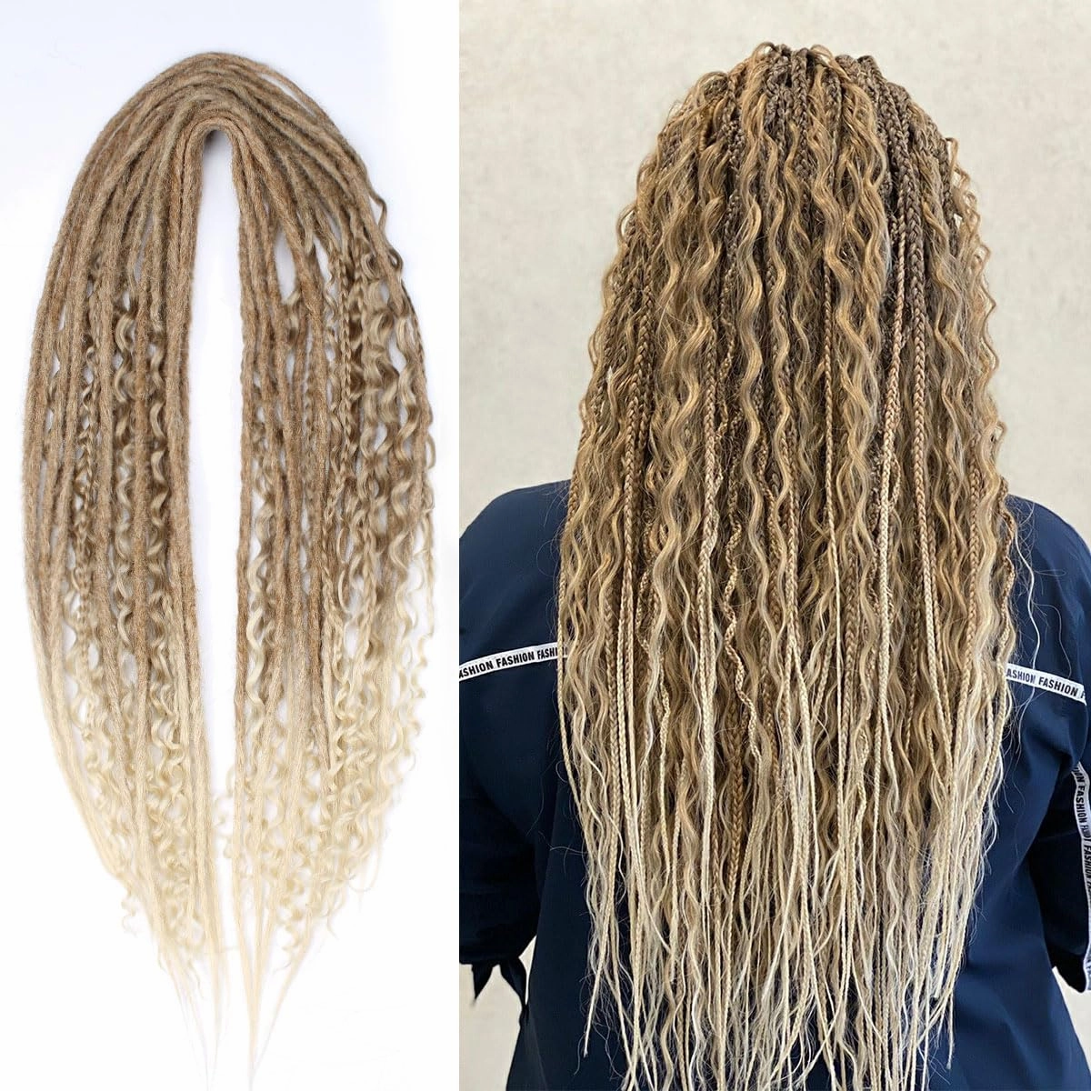 KRALER 24 Inch Mixed DE Dreadlock Extensions Sets, 3 in 1 20 Strands Synthetic Double Ended Dreads Extensions, Brown to Blonde Hippie Crochet Dreads Style for Girls