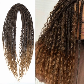 KRALER 24 Inch Mixed DE Dreadlock Extensions Sets, 3 in 1 20 Strands Synthetic Double Ended Dreads Extensions, Ombre Brown Hippie Crochet Dreads Style for Girls