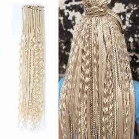 KRALER 24 Inch Mixed SE Dreadlock Extensions Sets, 3 in 1 20 Strands Synthetic Single Ended Dreads Extensions, 613 Blonde Hippie Dreads Style for Girls