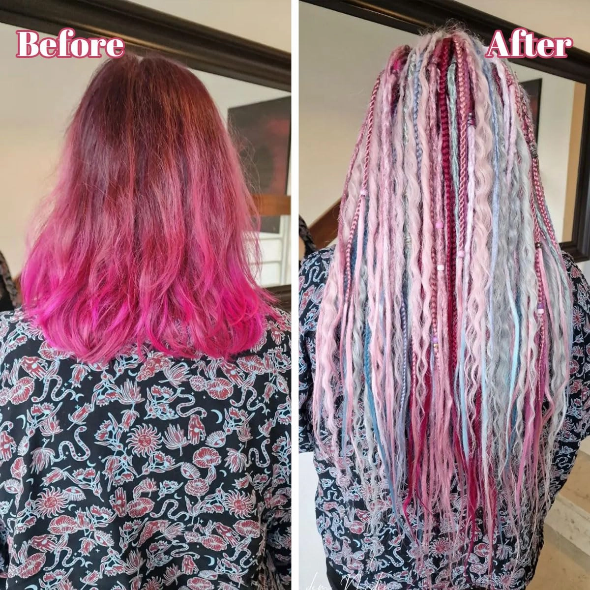 KRALER 24 Inch Mixed SE Dreadlock Extensions Sets, 3 in 1 20 Strands Synthetic Single Ended Dreads Extensions, Ombre Auburn Hippie Dreads Style for Girls
