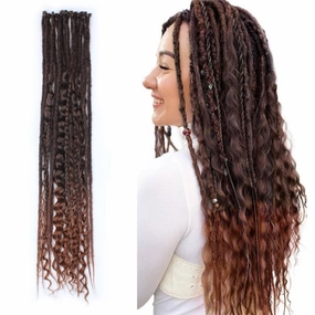 KRALER 24 Inch Mixed SE Dreadlock Extensions Sets, 3 in 1 20 Strands Synthetic Single Ended Dreads Extensions, Ombre Auburn Hippie Dreads Style for Girls