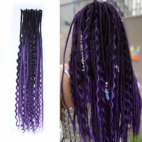 KRALER 24 Inch Mixed SE Dreadlock Extensions Sets, 3 in 1 20 Strands Synthetic Single Ended Dreads Extensions, Ombre Purple Hippie Dreads Style for Girls