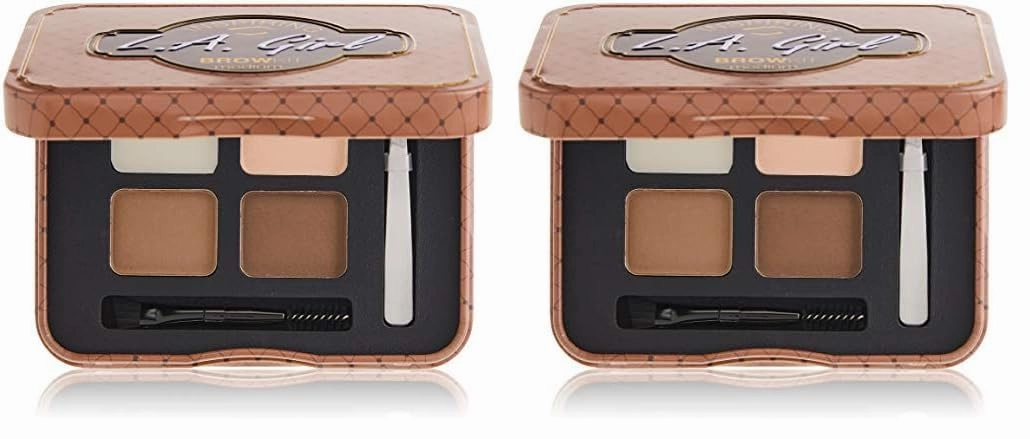 L.A. Girl Inspiring Brow Kit, Medium and Marvelous (Medium), Brow Wax 0.035 oz., Brow Powder 0.15 oz., Includes Tweezers and Dual Ended Brush with Spoolie (Pack of 2)