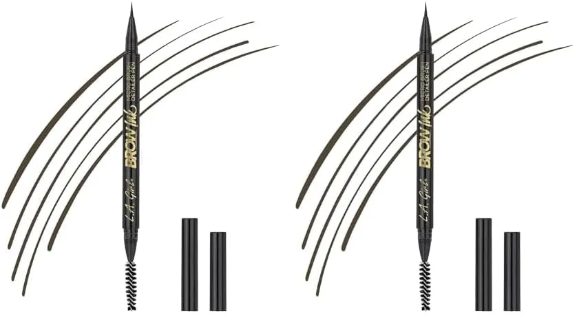 L.A. Girl Brow Ink Micro Brush Detailer Pen, Soft Brown GBP345 (Pack of 2)