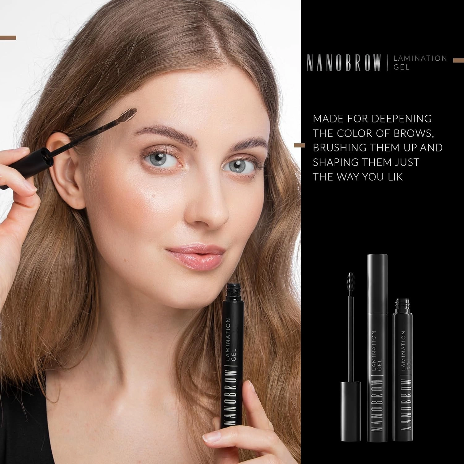 Lamination Gel Brown - tinted brow gel, Precisely styled and filled in brows