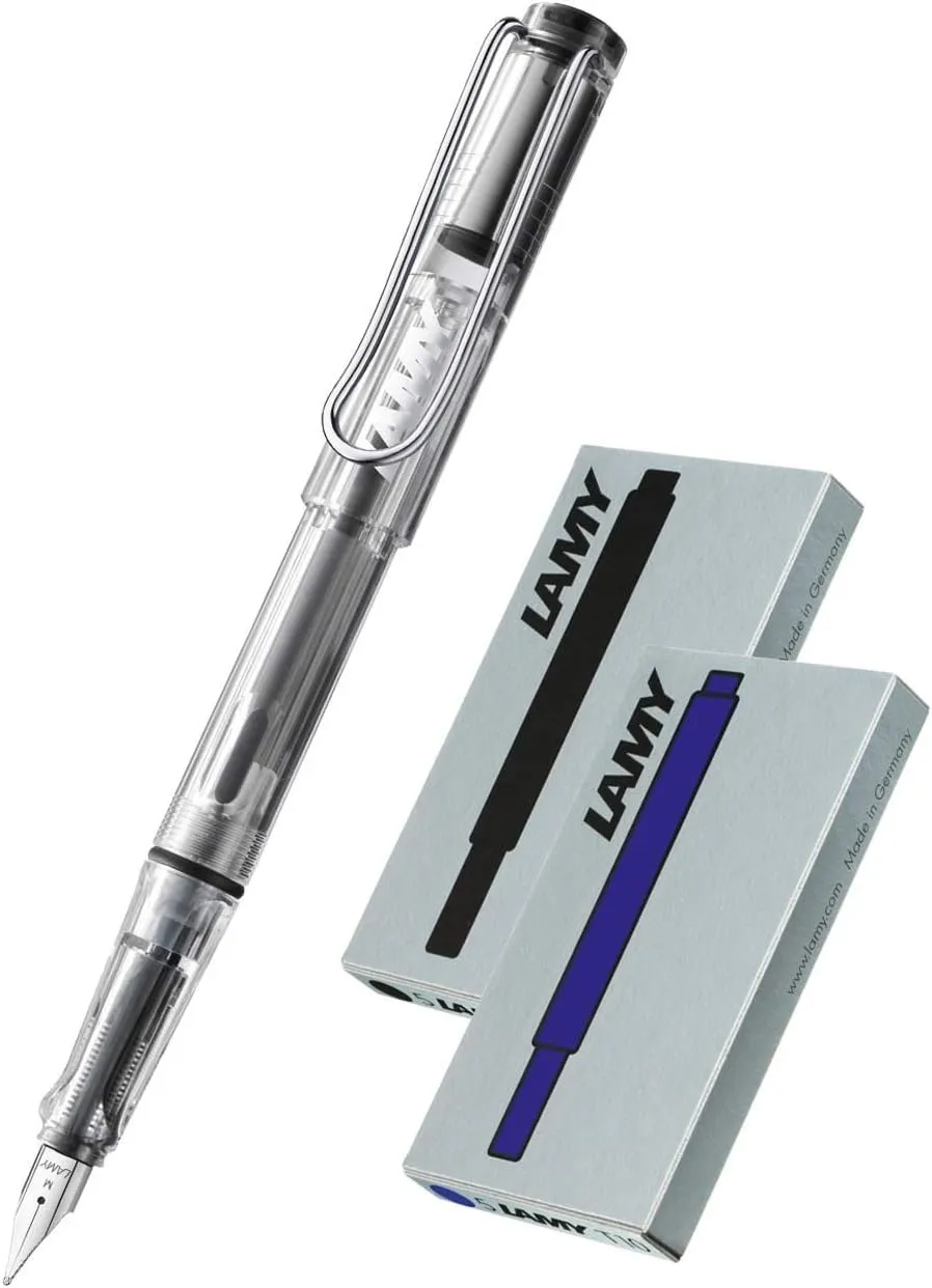 Lamy Vista Fountain Pen With Cartridges Transparent Medium Tip Transparent