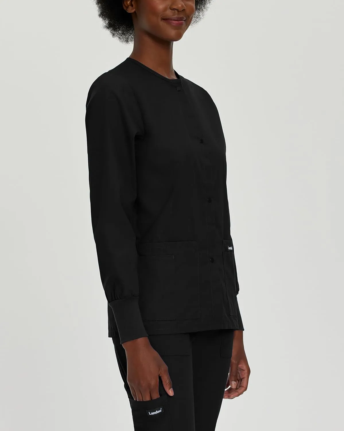 Landau Essentials Relaxed Fit 4-Pocket Snap-Front Scrub Jacket for Women 7525