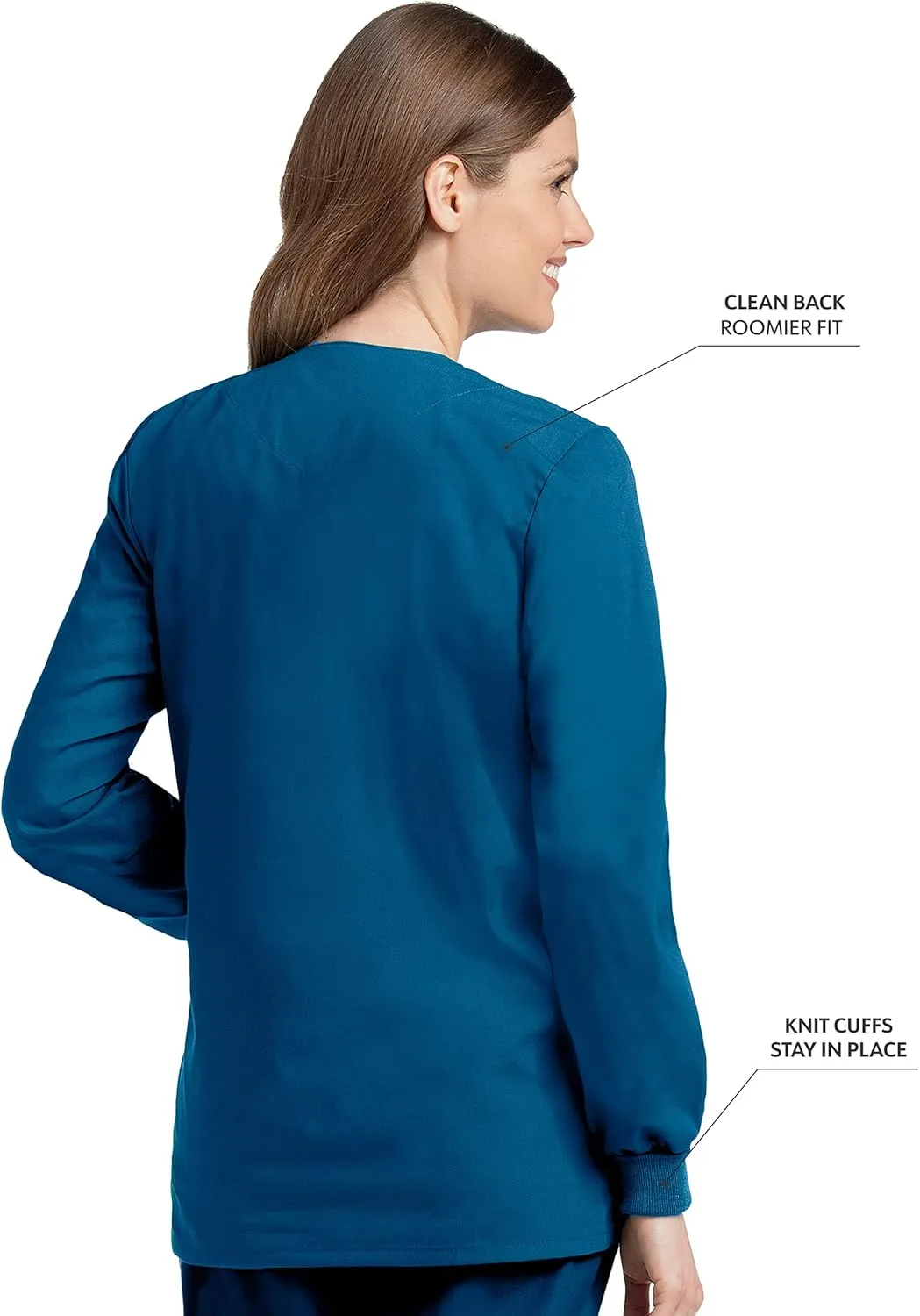 Landau Essentials Relaxed Fit 4-Pocket Snap-Front Scrub Jacket for Women 7525
