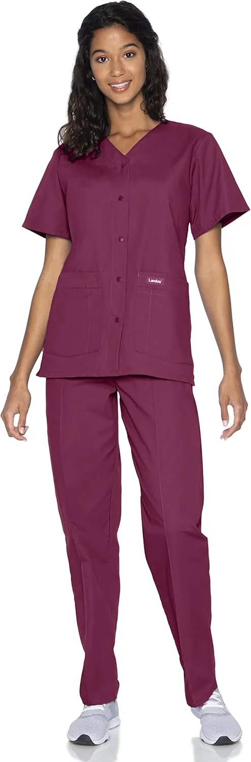 Landau Essentials Relaxed Fit 4-Pocket V-Neck Scrub Top for Women 8232