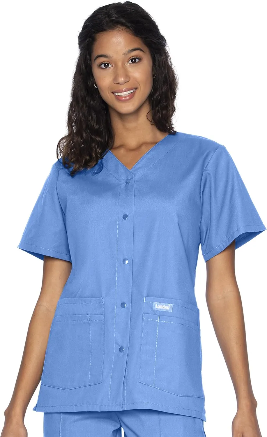 Landau Essentials Relaxed Fit 4-Pocket V-Neck Scrub Top for Women 8232