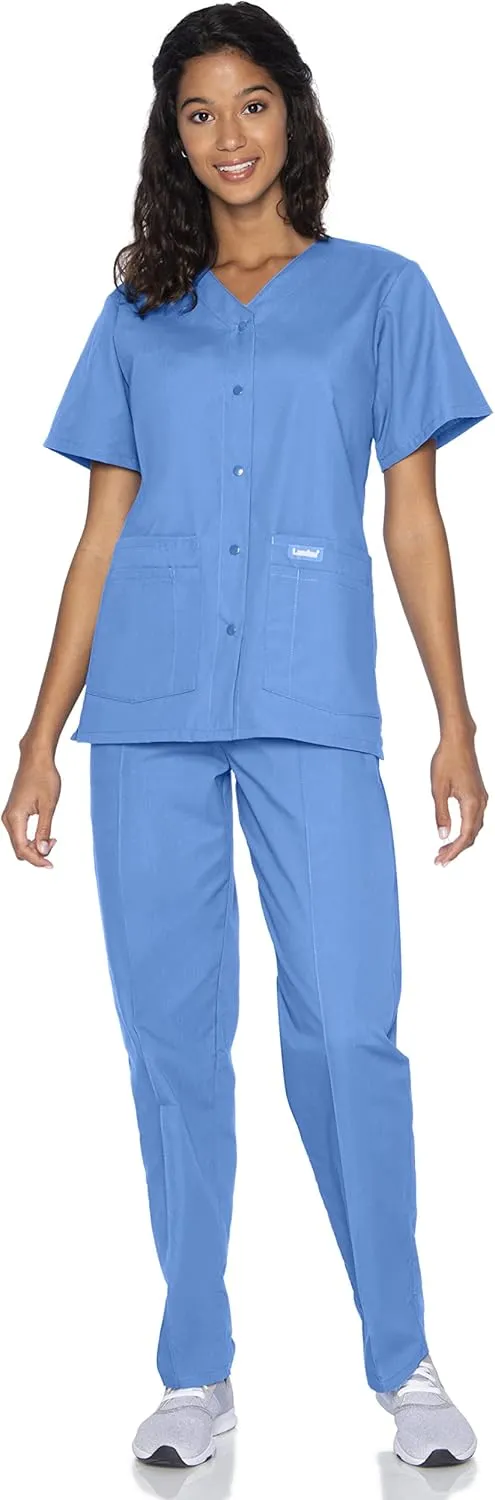 Landau Essentials Relaxed Fit 4-Pocket V-Neck Scrub Top for Women 8232