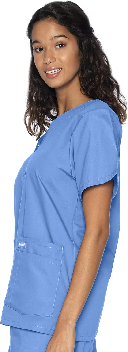 Landau Essentials Relaxed Fit 4-Pocket V-Neck Scrub Top for Women 8232