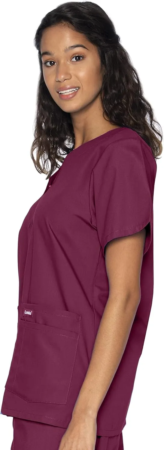 Landau Essentials Relaxed Fit 4-Pocket V-Neck Scrub Top for Women 8232