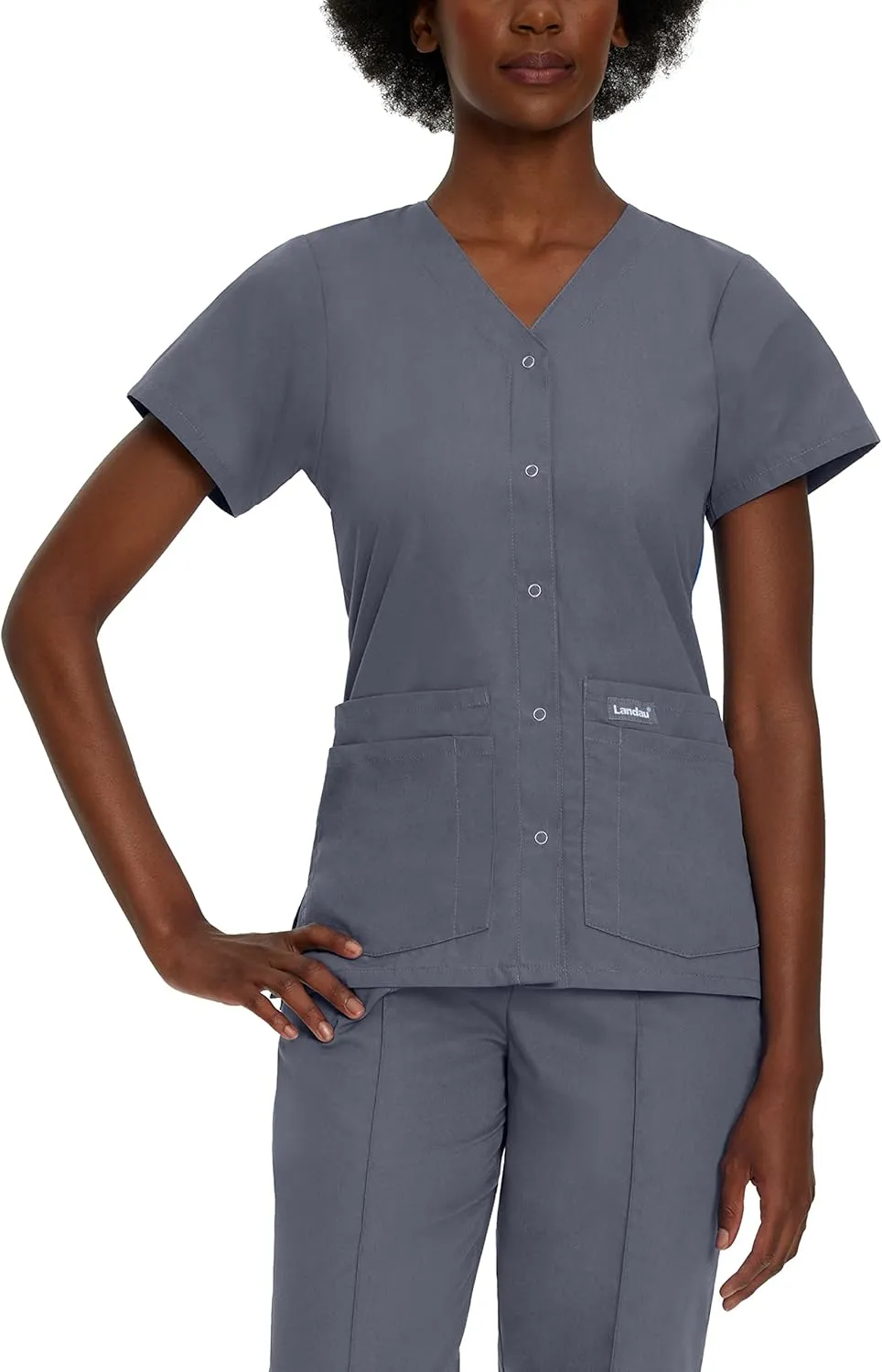 Landau Essentials Relaxed Fit 4-Pocket V-Neck Scrub Top for Women 8232