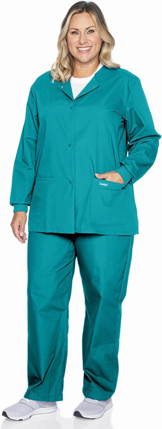 Landau Essentials Relaxed Fit 4-Pocket Snap-Front Scrub Jacket for Women 7525