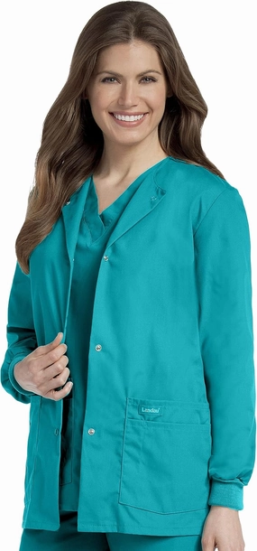Landau Essentials Relaxed Fit 4-Pocket Snap-Front Scrub Jacket for Women 7525