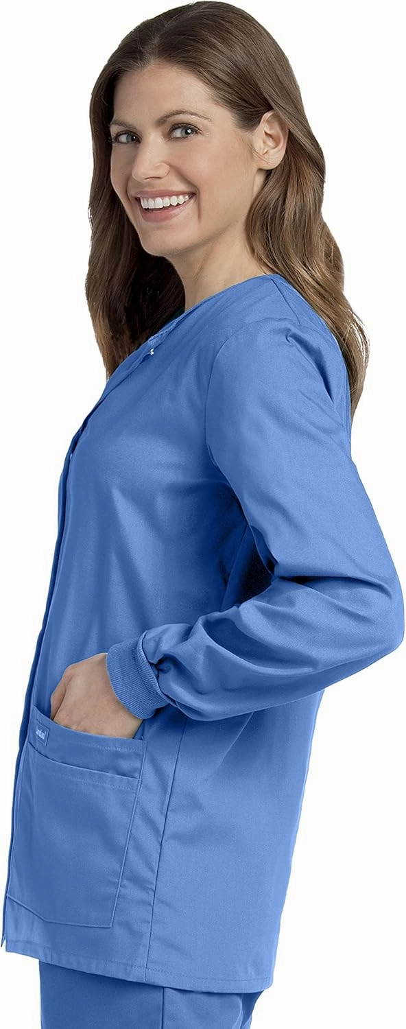 Landau Essentials Relaxed Fit 4-Pocket Snap-Front Scrub Jacket for Women 7525