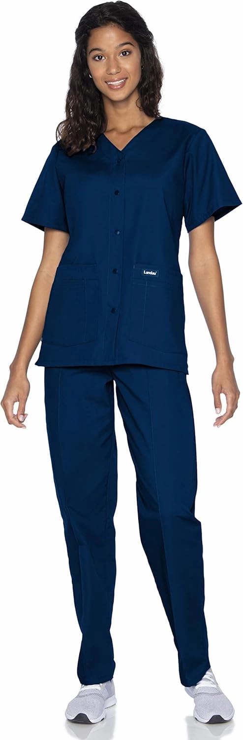 Landau Essentials Relaxed Fit 4-Pocket V-Neck Scrub Top for Women 8232