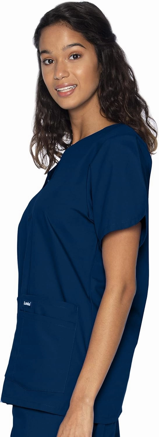 Landau Essentials Relaxed Fit 4-Pocket V-Neck Scrub Top for Women 8232
