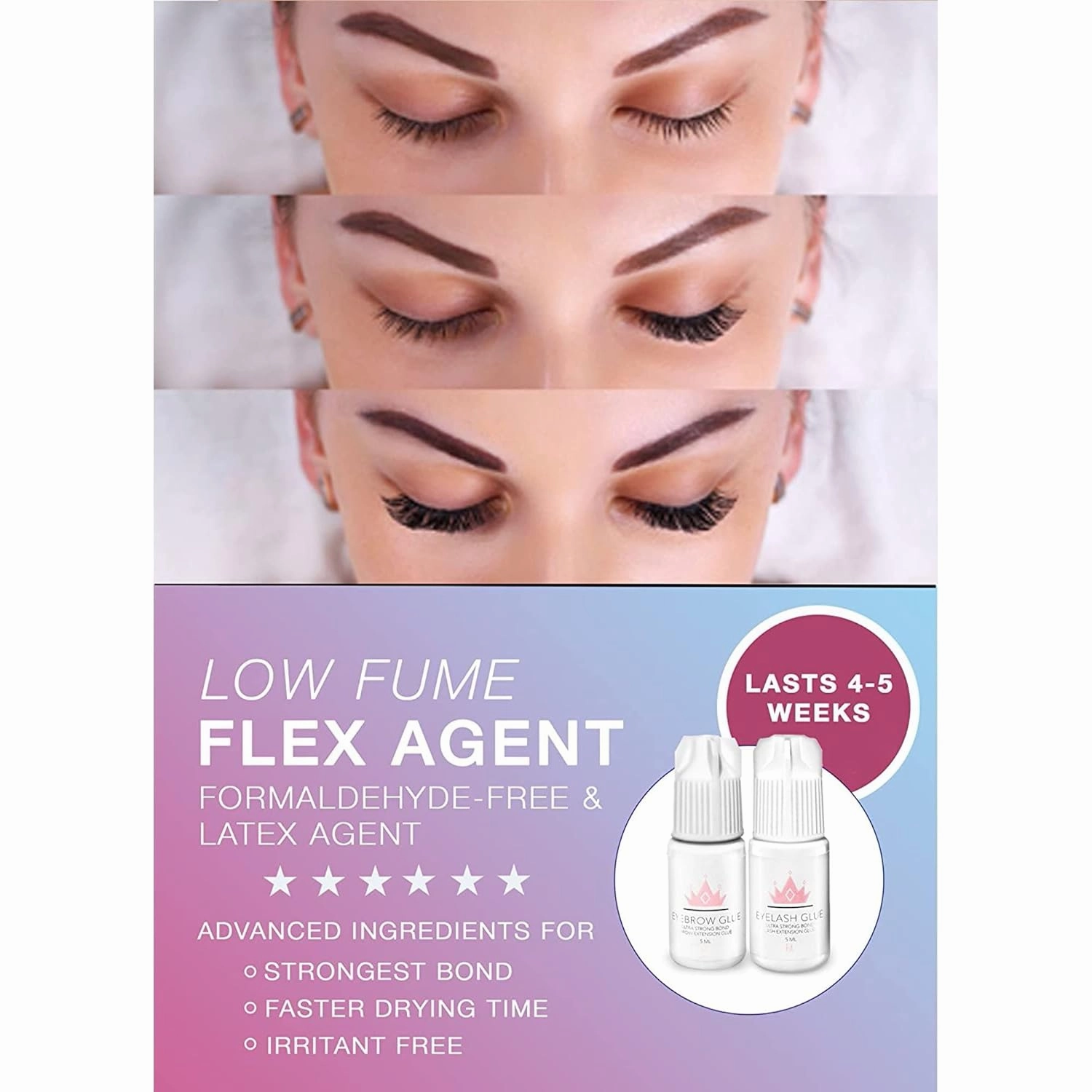 Lash Eyebrow Extensions Kit with 2 Trays of Mink False Eyebrows in Brown, Eyebrow Glue Clear & Extension Tweezers, Comes on Mixed Length Trays 5-8 mm (Brown 2-Pack, Black Tweezer)