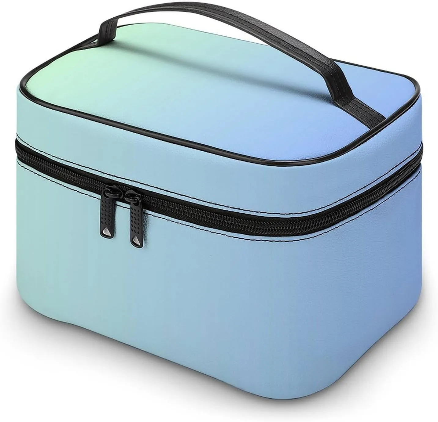 Leather Cosmetic Case, Blue Green Ombre Portable Makeup Bag Organizer Large Capacity Travel Toiletry Bag with Zipper
