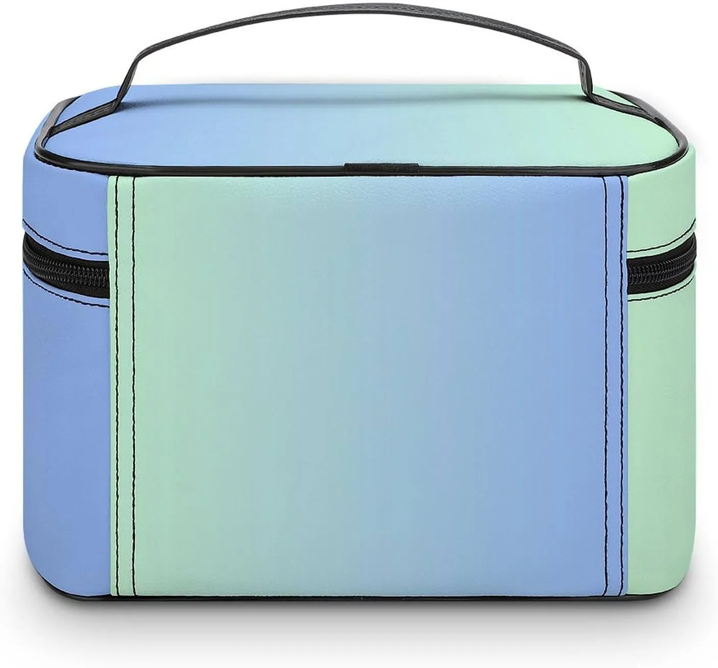 Leather Cosmetic Case, Blue Green Ombre Portable Makeup Bag Organizer Large Capacity Travel Toiletry Bag with Zipper