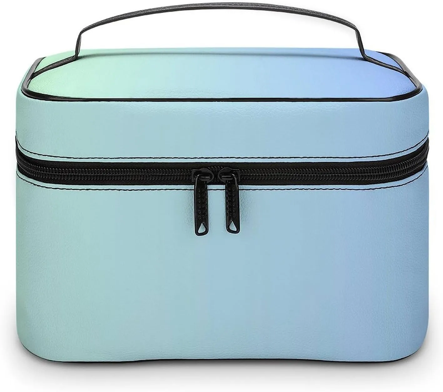 Leather Cosmetic Case, Blue Green Ombre Portable Makeup Bag Organizer Large Capacity Travel Toiletry Bag with Zipper