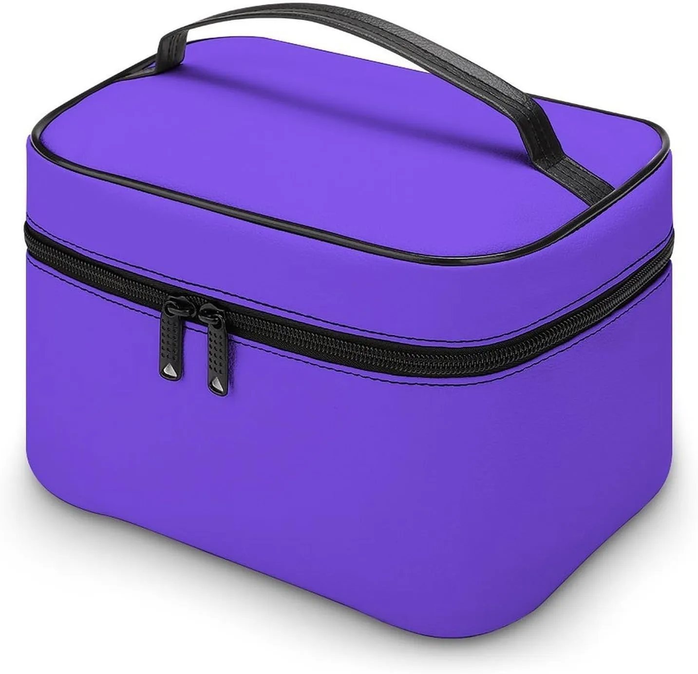 Leather Cosmetic Case, Bright Purple Portable Makeup Bag Organizer Large Capacity Travel Toiletry Bag with Zipper