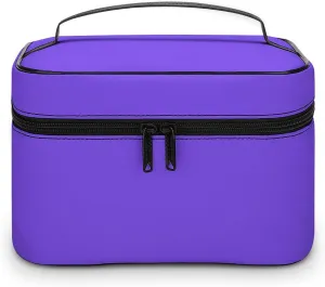 Leather Cosmetic Case, Bright Purple Portable Makeup Bag Organizer Large Capacity Travel Toiletry Bag with Zipper
