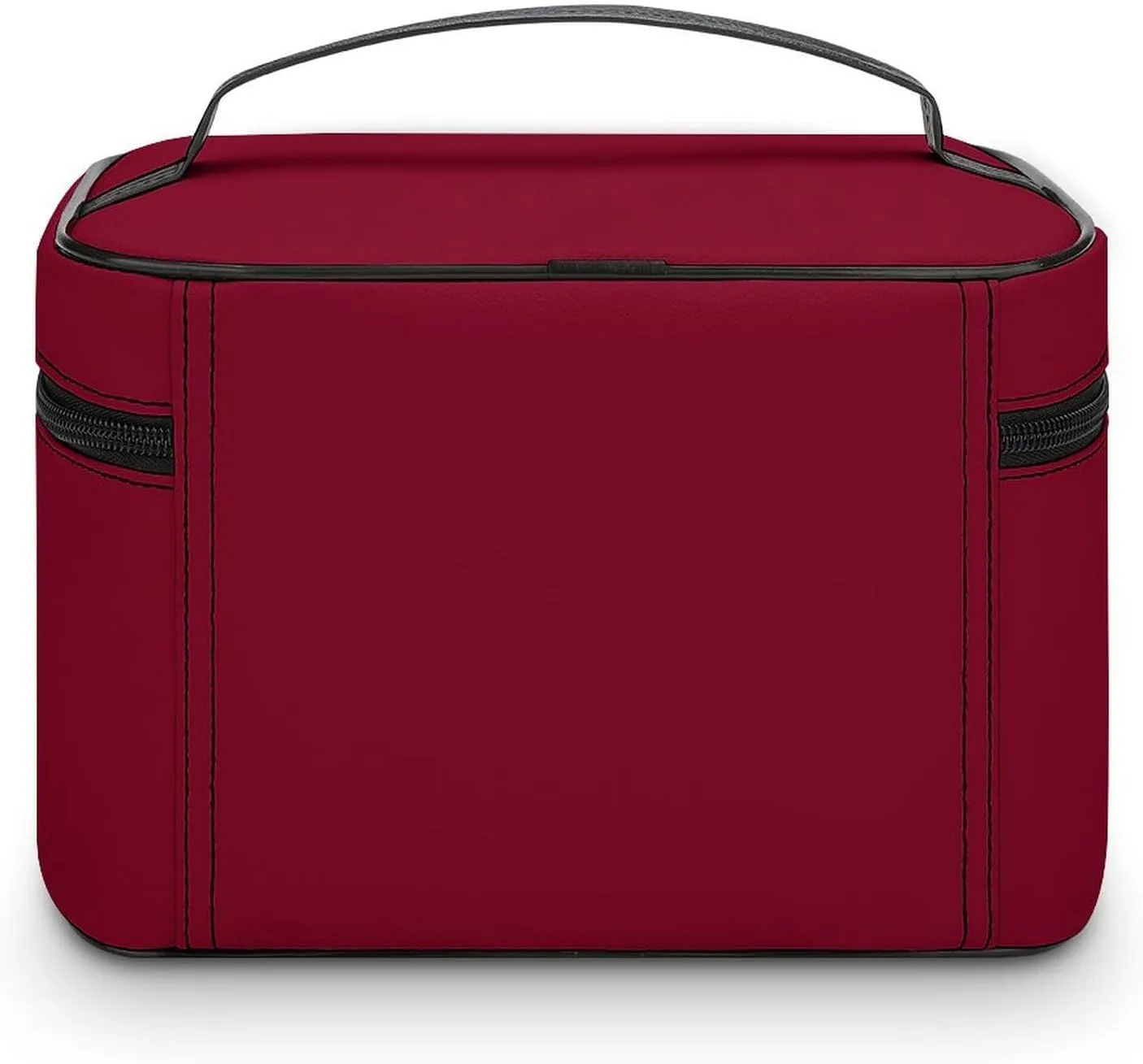 Leather Cosmetic Case, Burgundy Trend Color Portable Makeup Bag Organizer Large Capacity Travel Toiletry Bag with Zipper