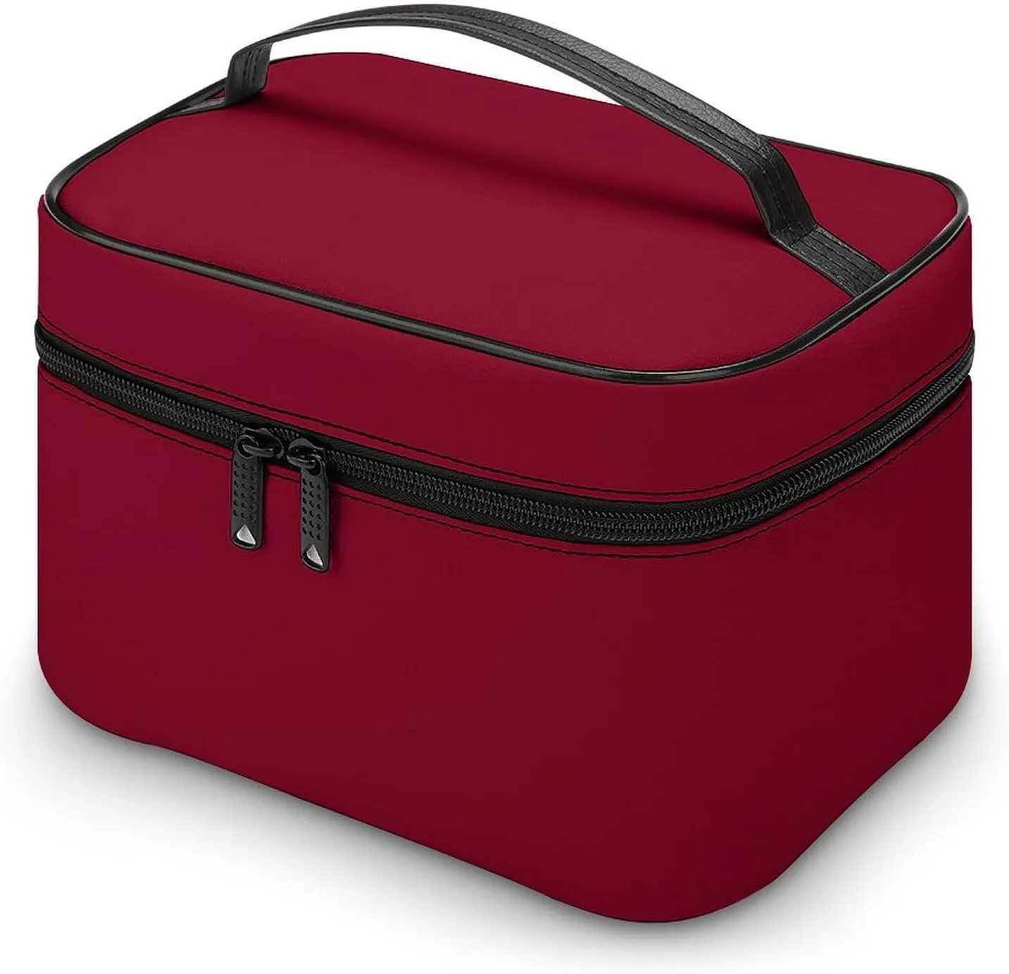 Leather Cosmetic Case, Burgundy Trend Color Portable Makeup Bag Organizer Large Capacity Travel Toiletry Bag with Zipper
