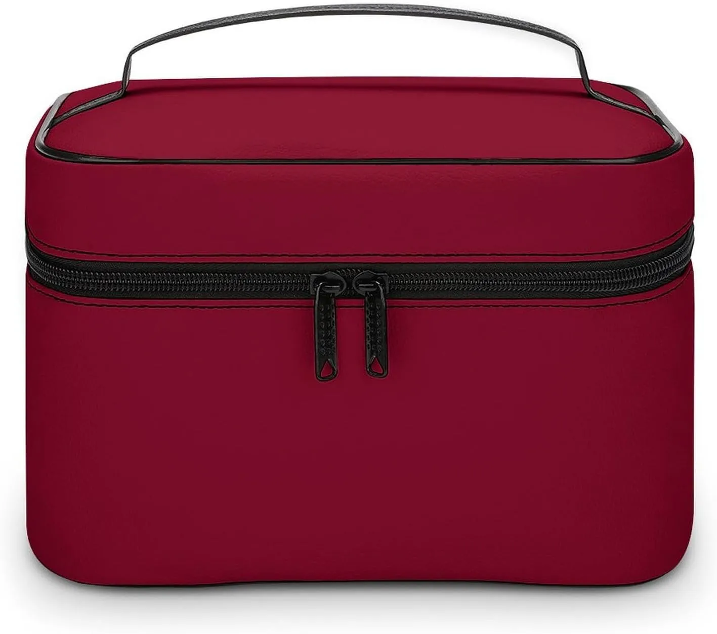 Leather Cosmetic Case, Burgundy Trend Color Portable Makeup Bag Organizer Large Capacity Travel Toiletry Bag with Zipper