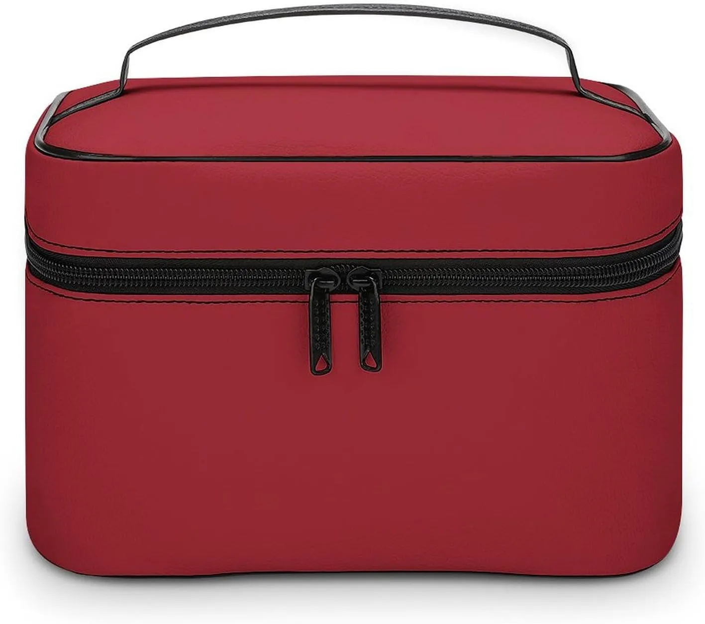 Leather Cosmetic Case, Classic Red Portable Makeup Bag Organizer Large Capacity Travel Toiletry Bag with Zipper