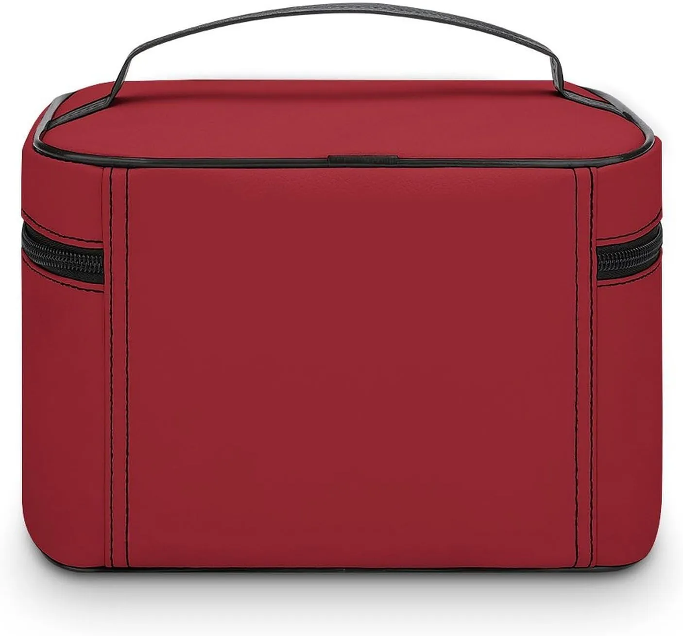 Leather Cosmetic Case, Classic Red Portable Makeup Bag Organizer Large Capacity Travel Toiletry Bag with Zipper