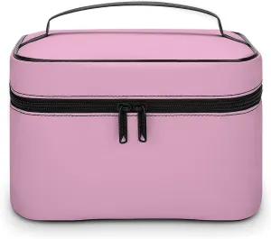 Leather Cosmetic Case, Light Pink Portable Makeup Bag Organizer Large Capacity Travel Toiletry Bag with Zipper