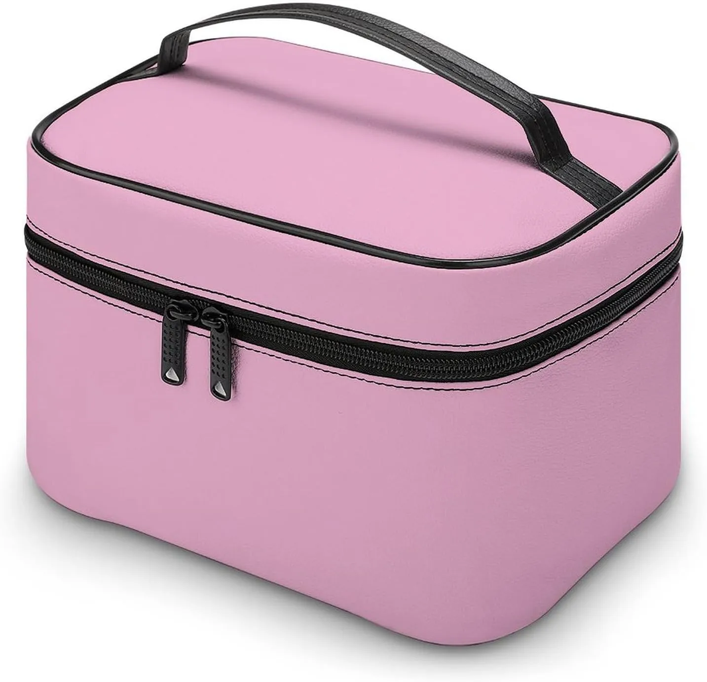 Leather Cosmetic Case, Light Pink Portable Makeup Bag Organizer Large Capacity Travel Toiletry Bag with Zipper